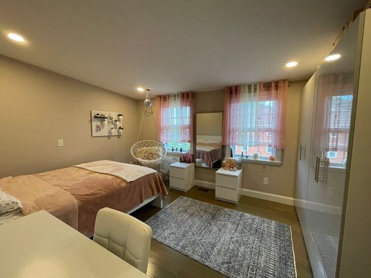 Bedroom, Interior, Recessed Lighting, Wood Texture Flooring