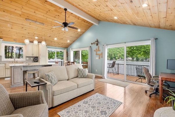 Home Office, Interior, Kitchen, Pendant Lights, Recessed Lighting, Wooden Ceilings, Wood Texture Flooring