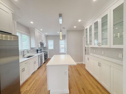 Interior, Kitchen, Pendant Lights, Recessed Lighting, Wood Texture Flooring