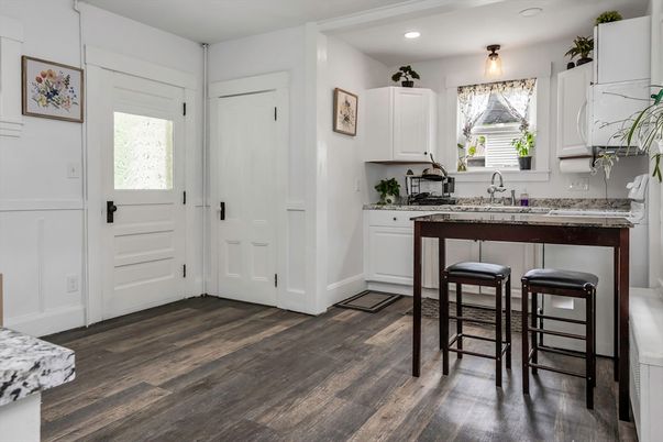 Interior, Kitchen, Recessed Lighting, Wood Texture Flooring