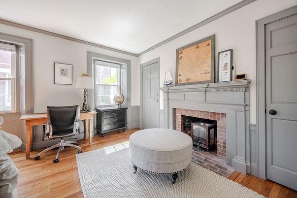 Fireplace, Home Office, Interior, Wood Texture Flooring