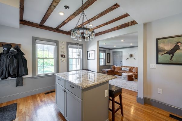 Interior, Kitchen, Recessed Lighting, Wooden Beams, Wood Texture Flooring