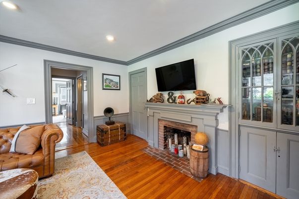 Fireplace, Interior, Recessed Lighting, Wood Texture Flooring