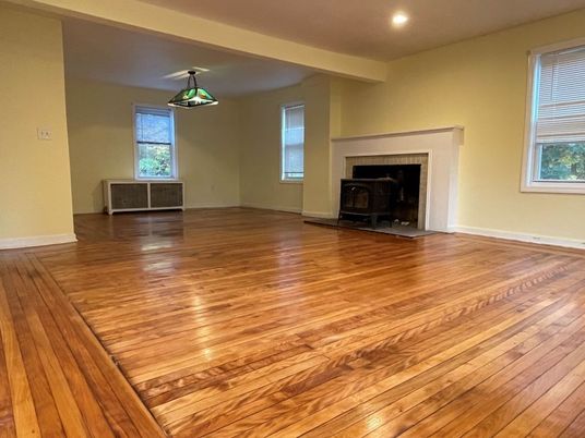Empty room, Fireplace, Interior, Recessed Lighting, Wood Texture Flooring