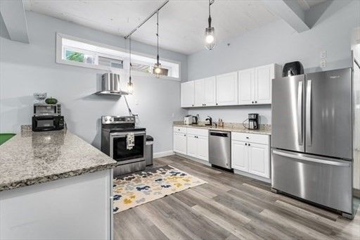 Interior, Kitchen, Pendant Lights, Stainless Steel Appliances, Wood Texture Flooring