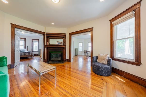 Fireplace, Interior, Recessed Lighting, Wood Texture Flooring