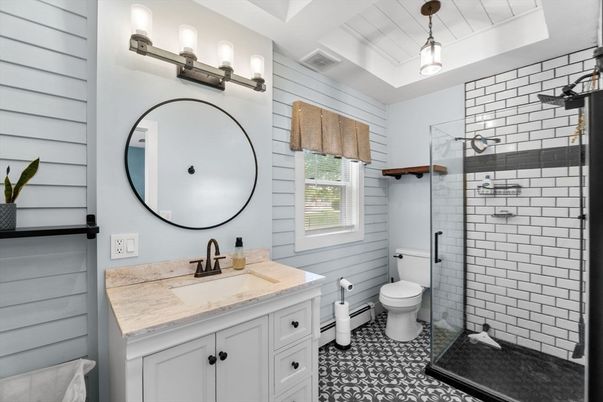 Bathroom, Glass Shower, Interior, Pendant Lights