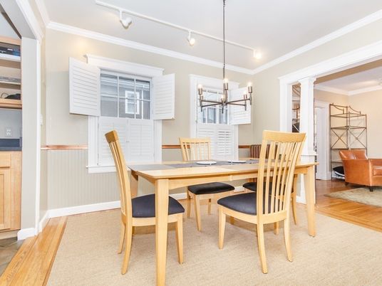 Dining room, Interior, Pendant Lights, Wood Texture Flooring