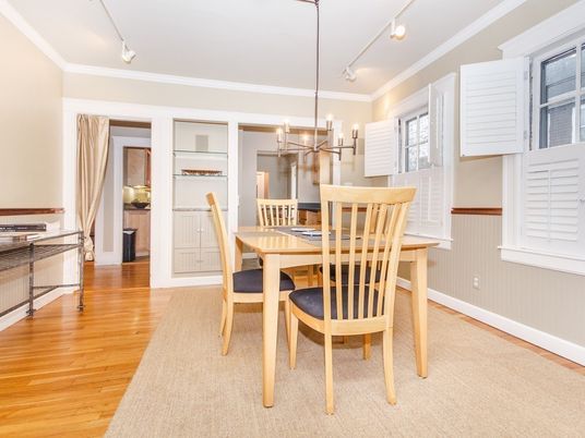 Dining room, Interior, Pendant Lights, Wood Texture Flooring