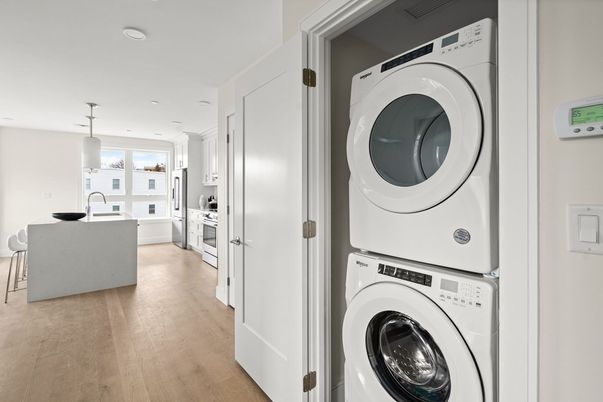 Interior, Kitchen, Pendant Lights, Recessed Lighting, Utility Closets, Washer, Wood Texture Flooring