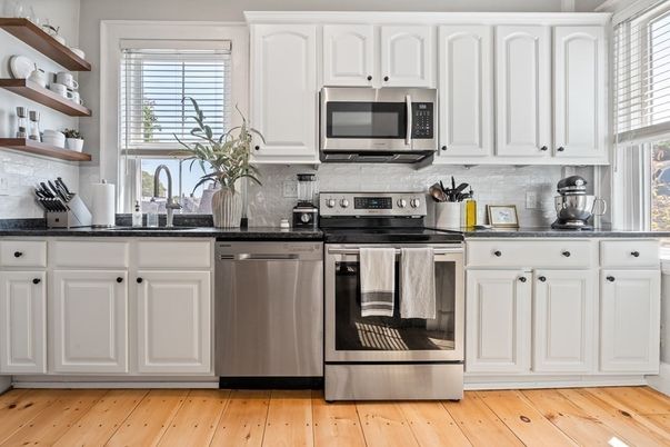 Interior, Kitchen, Stainless Steel Appliances, Wood Texture Flooring