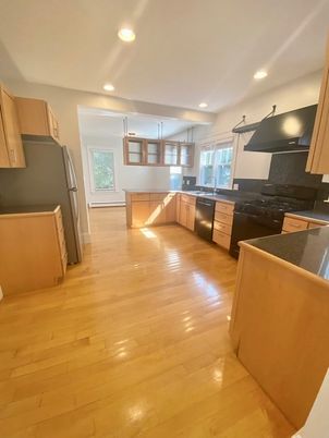 Interior, Kitchen, Pendant Lights, Recessed Lighting, Wood Texture Flooring
