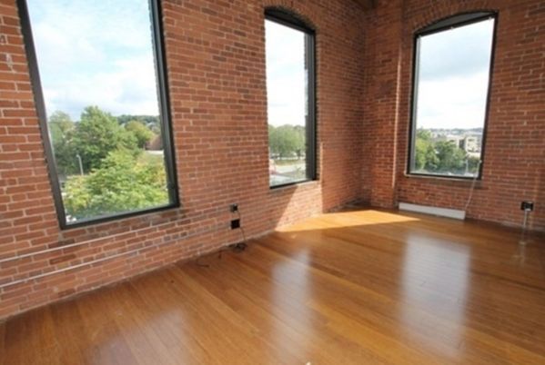 Empty room, Interior, Recessed Lighting, Stone Walls, Wood Texture Flooring