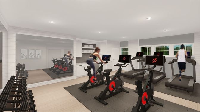 Fitness Equipment, Interior, Recessed Lighting, Wood Texture Flooring