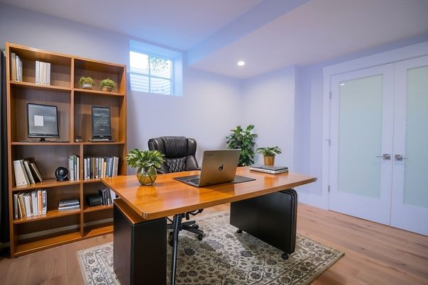 Home Office, Interior, Recessed Lighting, Wood Texture Flooring