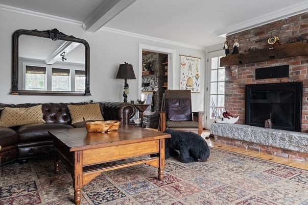 Fireplace, Interior, Living room, Stone Walls, Wood Texture Flooring