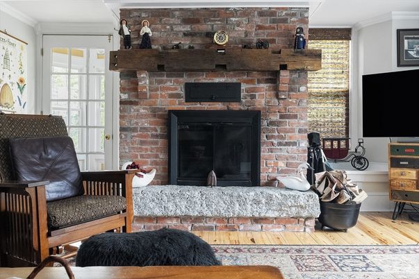 Fireplace, Interior, Stone Walls, Wood Texture Flooring