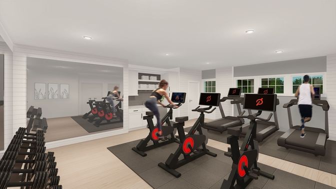 Fitness Equipment, Interior, Recessed Lighting, Wood Texture Flooring