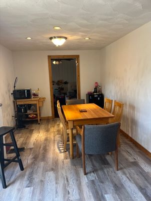Dining room, Interior, Recessed Lighting, Wood Texture Flooring