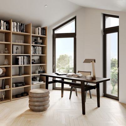 Home Office, Interior, Recessed Lighting, Wood Texture Flooring