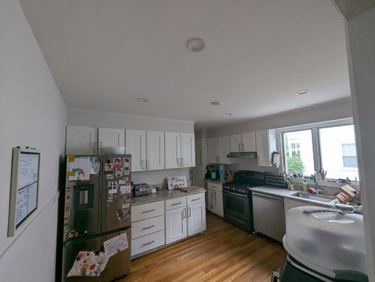 Interior, Kitchen, Recessed Lighting, Wood Texture Flooring