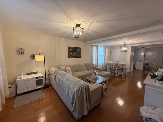 Dining room, Interior, Living room, Pendant Lights, Wood Texture Flooring
