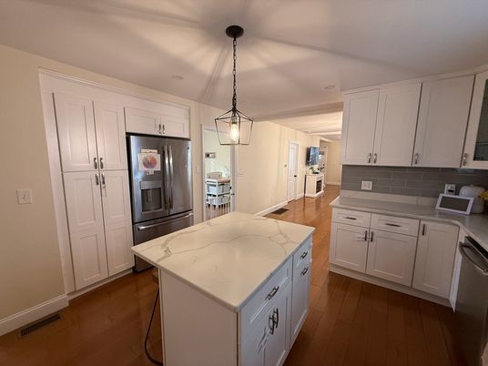 Interior, Kitchen, Pendant Lights, Stainless Steel Appliances, Wood Texture Flooring