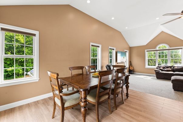 Dining room, Interior, Recessed Lighting, Wood Texture Flooring