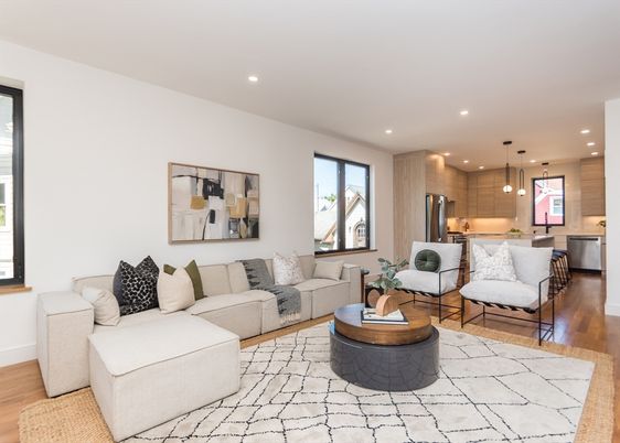 Interior, Kitchen, Living room, Pendant Lights, Recessed Lighting, Stainless Steel Appliances, Wood Texture Flooring