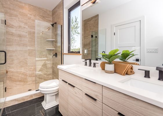 Bathroom, Dual Sink Vanities, Glass Shower, Interior