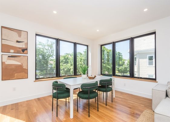Dining room, Interior, Recessed Lighting, Wood Texture Flooring