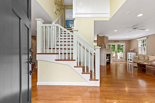 Fireplace, Interior, Recessed Lighting, Wood Texture Flooring