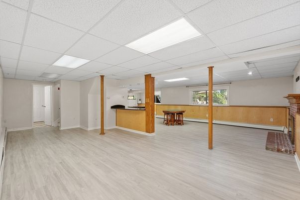Fireplace, Interior, Recessed Lighting, Wood Texture Flooring