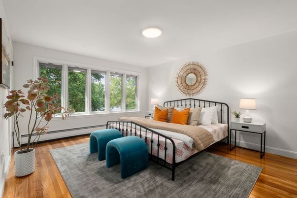 Bedroom, Interior, Recessed Lighting, Wood Texture Flooring