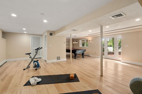 Fitness Equipment, Game Room, Interior, Recessed Lighting, Wood Texture Flooring
