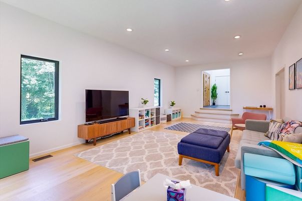 Interior, Living room, Recessed Lighting, Wood Texture Flooring