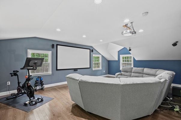 Fitness Equipment, Interior, Projection Screen, Recessed Lighting, Wood Texture Flooring