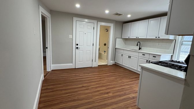 Interior, Kitchen, Recessed Lighting, Wood Texture Flooring