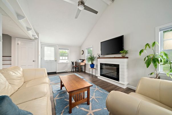 Dining room, Fireplace, Interior, Living room, Wood Texture Flooring