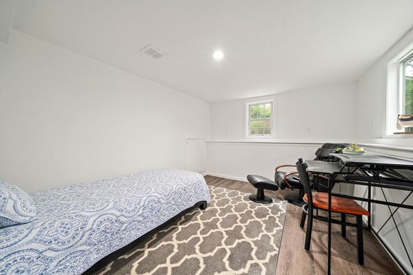 Bedroom, Home Office, Interior, Recessed Lighting, Wood Texture Flooring