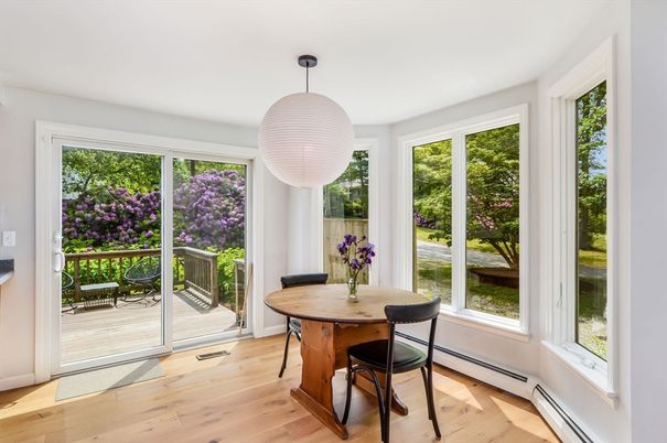 Dining room, Interior, Pendant Lights, Sun Room, Wood Texture Flooring