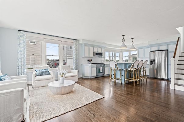 Interior, Kitchen, Living room, Pendant Lights, Stainless Steel Appliances, Wood Texture Flooring