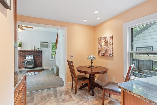 Dining room, Fireplace, Interior, Recessed Lighting