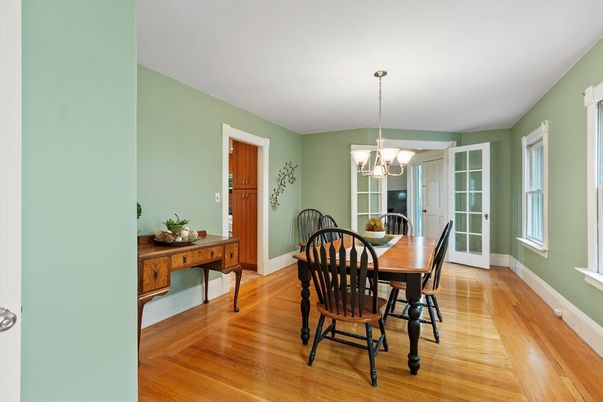 Chandelier, Dining room, Interior, Wood Texture Flooring