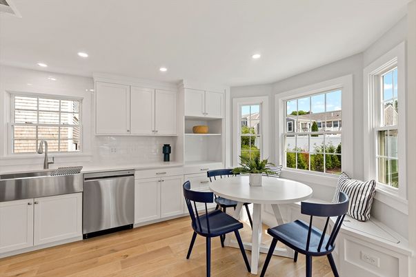 Dining room, Interior, Kitchen, Recessed Lighting, Stainless Steel Appliances, Wood Texture Flooring