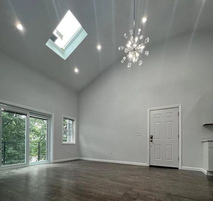 Empty room, Interior, Pendant Lights, Recessed Lighting, Wood Texture Flooring
