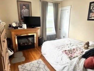 Bedroom, Fireplace, Interior, Wood Texture Flooring