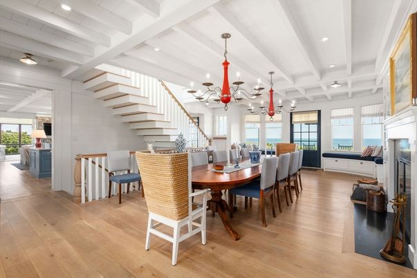 Chandelier, Dining room, Interior, Recessed Lighting, Water, Wood Texture Flooring