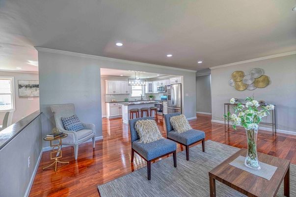 Interior, Kitchen, Living room, Pendant Lights, Recessed Lighting, Stainless Steel Appliances, Wood Texture Flooring