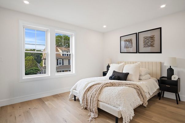 Bedroom, Interior, Recessed Lighting, Wood Texture Flooring